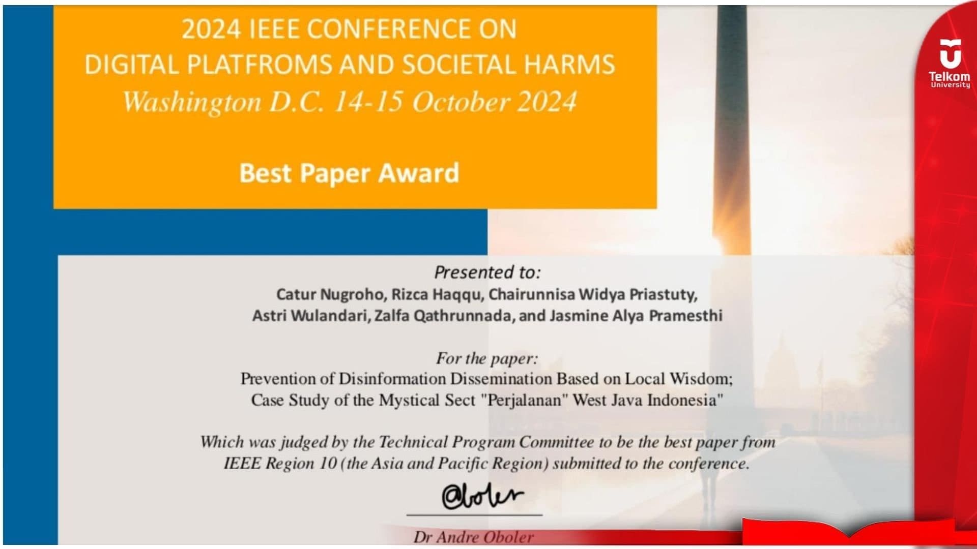 Tim Dosen Tel-U Raih Best Paper Award di…