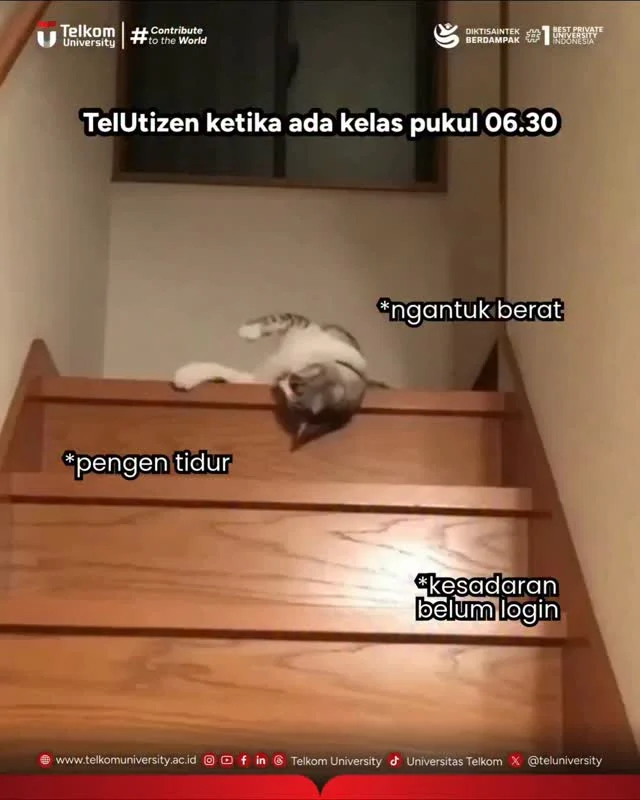 HEI TelUtizen! 👋
“POV: dapet kelas 06.30 pas bulan puasa"
tag temen kamu yang selalu begini tiap kelas pagi 🤚”

#TelkomUniversity #KampusSwastaTerbaik #ContributeToTheWorld #KampusBerdampak